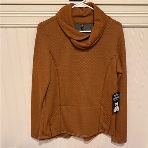Kuhl Quilted Cowl Neck Sweater in Rust Brown